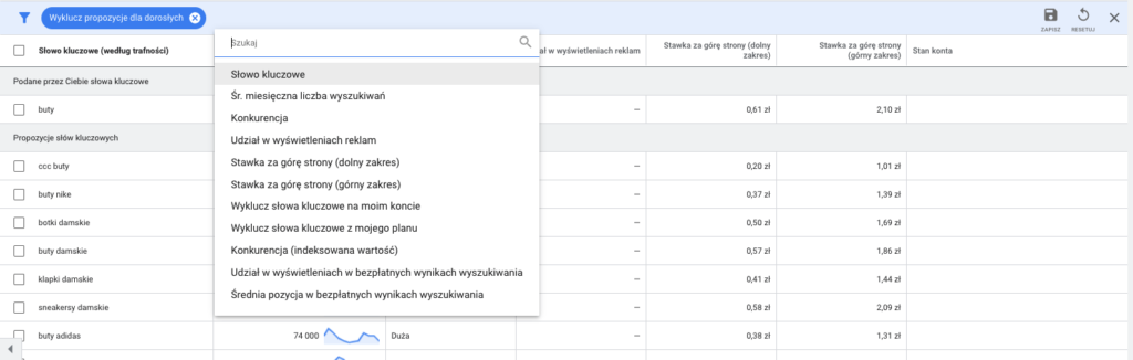 planer słów kluczowych screen 2