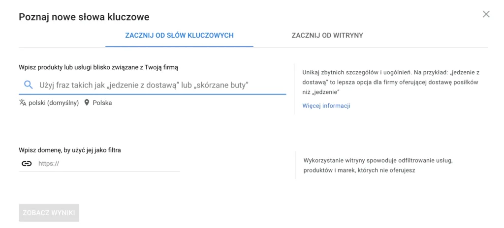 planer słów kluczowych